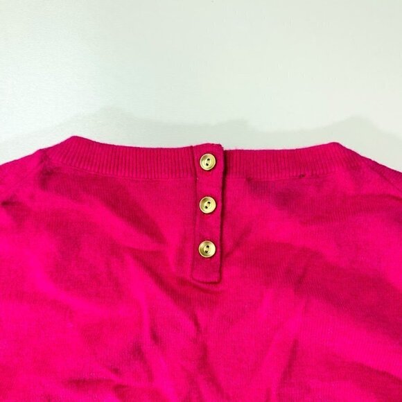 Talbots Lambswool Knit Sweater Fuchsia Pink Ruffle Hem Bell Sleeves Gold Button - Picture 5 of 9